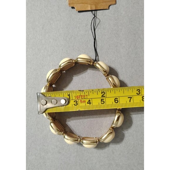 Monet Bangle Bracelet Eggshell Resin Gold Tone Metal Fashion Jewelry Stretchy x1 - Picture 5 of 11